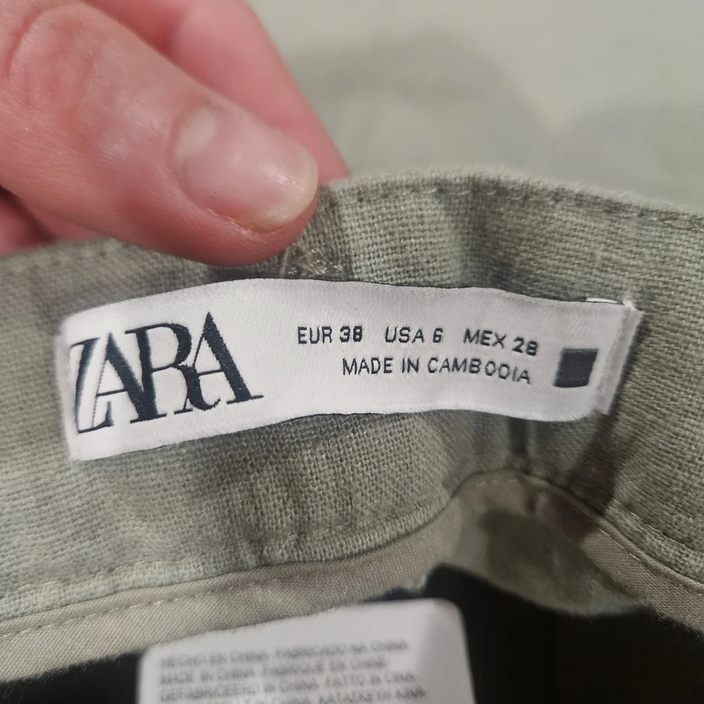 ZARA Linen Blend Belted Tapered Pants – Sage Green – NWT – Size US 6